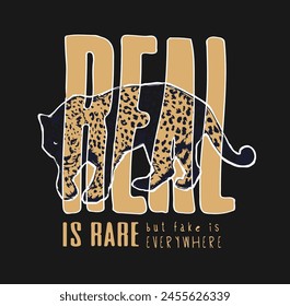 real slogan with panther and leopard graphic hand drawn vector illustration