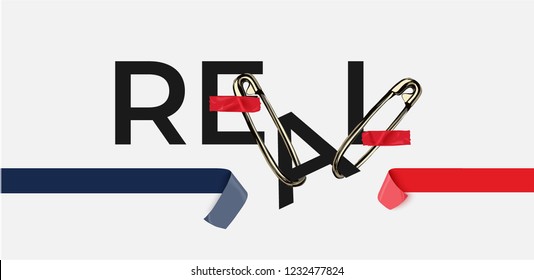 real slogan with secure pins and tape illustration