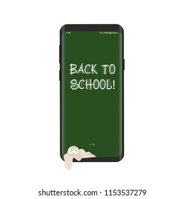 real smartphone with poster Back to School Rag funny character vector phone