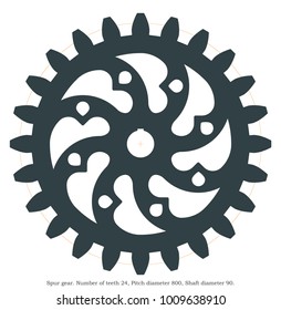 Real spur gear with a decorative pattern. For laser cutting or 3D printing.