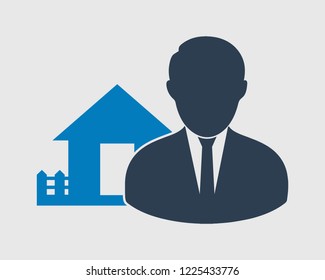 Real state broker Icon. Man sign with house symbol.