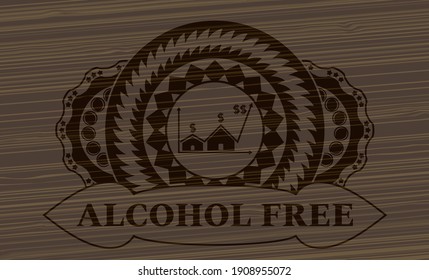 Real state business icon and Alcohol Free text dark wood emblem. Brown luxurious background. Vector illustration. 