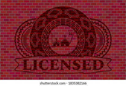 Real state business icon and licensed text brick stone wall realistic emblem. Tiles handsome background. Vector illustration. 