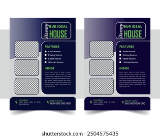 Real state flyer template for corporate company Premium Vector.Modern Social Media banner template can be edited.
Modern real state flyer templates.a4 size , two colors .