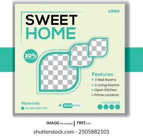 Real State Home Sale Social Media Post Design x Square Size Template