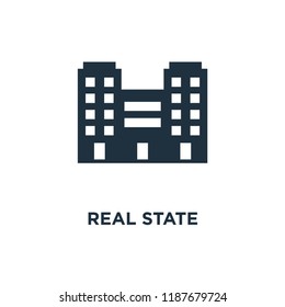 Real state icon. Black filled vector illustration. Real state symbol on white background. Can be used in web and mobile.