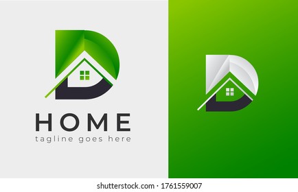 Real state Logo design concept with Latter D and Home In white and green background .Real state logo design & illustration vector art for property and home  house sell buy agency with 2 colors .