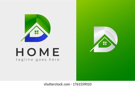 Real state Logo design concept with Latter D and Home In white and green background .Real state logo design & illustration vector art for property and home  house sell buy agency with 2 colors 2 .