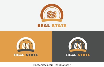 real state logo design two towers in circle