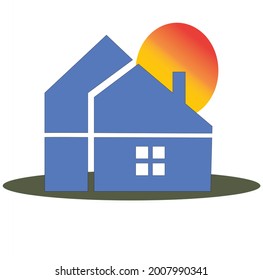 Real State logo with house and sun bridge 