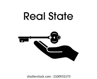 real state logo key and hand  vector illustration