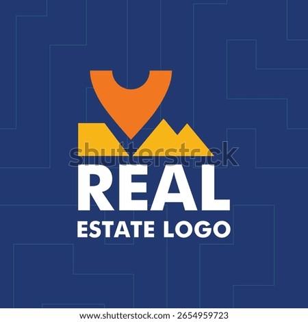 Real State logo with location pin and building shillouete 