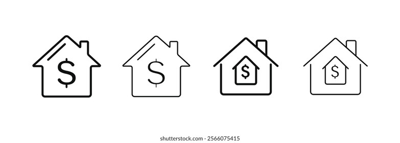 Real state sell line art icon on white background. home, house, property buy or sell