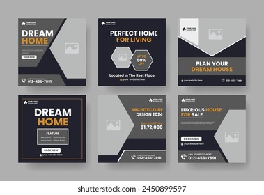 Conjunto de Plantilla de diseño de publicación de medios sociales de bienes raíces.