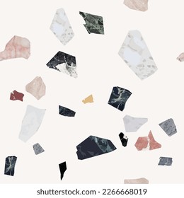Real stone texture terrazzo seamless pattern. Natural stone, soft neutral colors, isolated vector artwork.