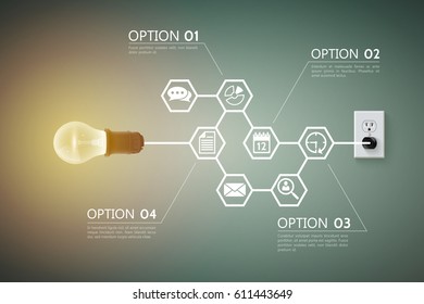 Real style light bulb infographic for business presentations from the beginning to the end and success vector illustration