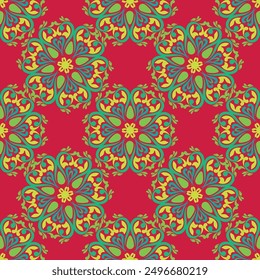Real Tatar seamless pattern. Islamic tulip, floral geometry. Culture of the Tatar people, symbols of green and red
