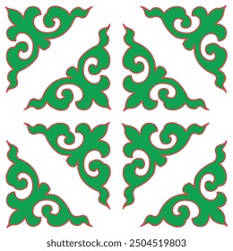 Real Tatar seamless pattern. Islamic tulip, floral geometry. Culture of the Tatar people, symbols of green and red