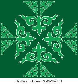 Real Tatar seamless pattern. Islamic tulip, floral geometry. Culture of the Tatar people, symbols of green and red
