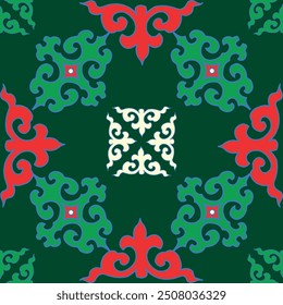 Real Tatar seamless pattern. Islamic floral geometry. Culture of the Tatar people, symbols of green and red