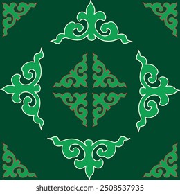 Real Tatar seamless pattern. Islamic tulip, floral geometry. Culture of the Tatar people, symbols of green and red
