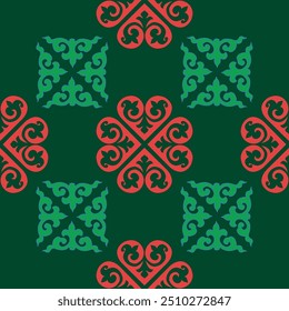 Echtes Tatarisches nahtloses Muster. Islamische Blumengeometrie. Kultur des tatarischen Volkes, Symbole von Grün und Rot