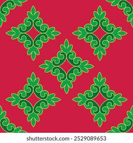 Echtes Tatarisches nahtloses Muster. Islamische Blumengeometrie. Kultur des tatarischen Volkes, Symbole von Grün und Rot