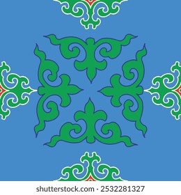 Real Tatar seamless pattern. Islamic tulip, floral geometry. Culture of the Tatar people, symbols of green and red
