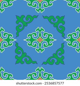 Real Tatar seamless pattern. Islamic tulip, floral geometry. Culture of the Tatar people, symbols of green and red