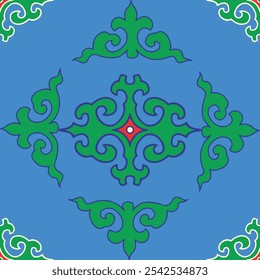 Echtes Tatarisches nahtloses Muster. Islamische Tulpe, florale Geometrie. Kultur des tatarischen Volkes, Symbole von Grün und Rot