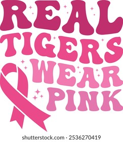 Real Tigers Wear Pink Retro Shirt, Breast Cancer Awareness Shirt, Cancer Ribbon, Shirt, Retro