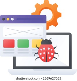 real time debugging tool concept, browser based code inspection utility vector color icon design, Web hosting service Symbol, Computing machines Sign Internet Application Management stock illustration