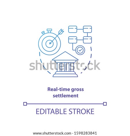 Real time gross settlement blue gradient concept icon. Funds transfer procedure idea thin line illustration. RTGS. Payment settling. Banking system. Vector isolated outline drawing