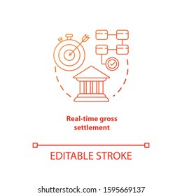Real time gross settlement red gradient concept icon. Funds transfer procedure idea thin line illustration. RTGS. Payment settling. Banking system. Vector isolated outline drawing