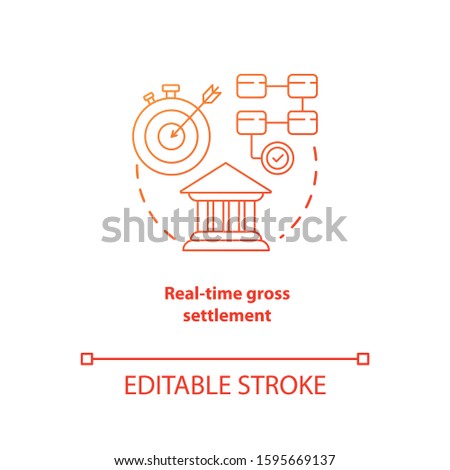 Real time gross settlement red gradient concept icon. Funds transfer procedure idea thin line illustration. RTGS. Payment settling. Banking system. Vector isolated outline drawing