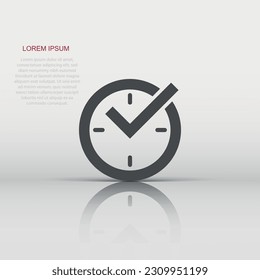 Real time icon in flat style. Clock vector illustration on white isolated background. Watch business concept.