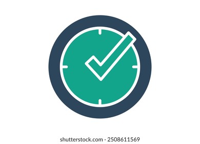 Icono en tiempo real. estilo de icono sólido. reloj con marca de verificación. icono relacionado con la eficacia. productividad Elementos Ilustración vectorial