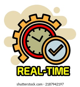 real time icon. real time sticker design in flat color.