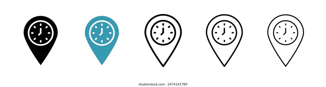 Real time location line icon set. present place position pin line icon. current location icon for UI designs.