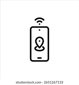 Icono de contorno de ubicación en tiempo real. Ilustración de línea negra de seguimiento.