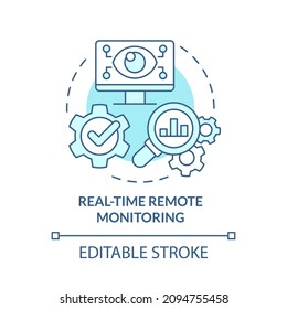 Real time remote monitoring turquoise concept icon. Digital twin benefit abstract idea thin line illustration. Isolated outline drawing. Editable stroke. Roboto-Medium, Myriad Pro-Bold fonts used