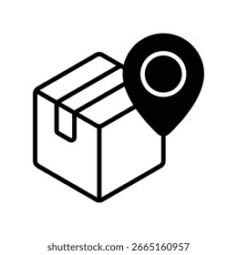 Vetor de rastreamento em tempo real para atualizações de encomendas ao vivo, pino GPS com ilustração de caixa, monitoramento de entrega transparente