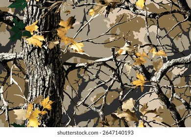 Verdadeira camuflagem de casca de árvore. Fundo de caça. Campanha digital. Woodland. Camo de caça a vetores. 