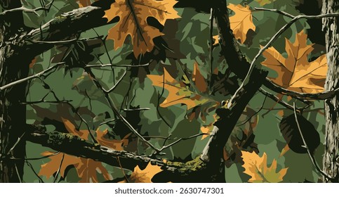 Real Tree Camouflage for hunting. Forest real tree hunting camouflage seamless pattern design for military and hunting uniform. Hunting camouflage