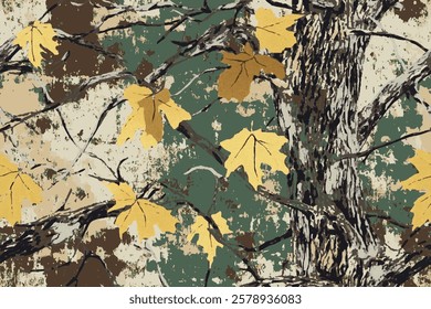 Real Tree Camouflage for hunting shirt. Forest real tree hunting camouflage seamless pattern design for military and hunting uniform. Hunting camouflage