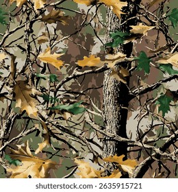 Real tree camouflage pattern. Hunting camouflage. Digital camo background. Vector camo. Seamless pattern. Abstract