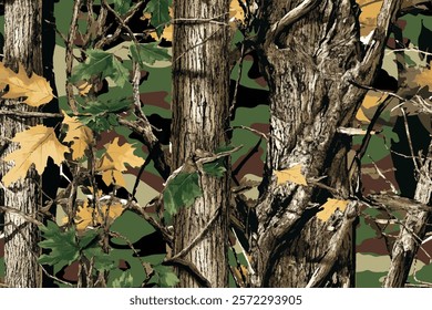 Real Tree Camouflage for Seamless Hunting and Military Uniform Patterns