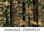 Real tree forest camouflage seamless pattern design pattern for hunting and military uniform. Hunting camouflage