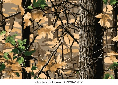 Real tree forest camouflage seamless pattern design pattern for hunting and military uniform. Hunting camouflage