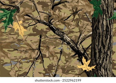 Patrón de diseño de patrón transparente de camuflaje de bosque real para la caza y el uniforme militar. Camuflaje de caza